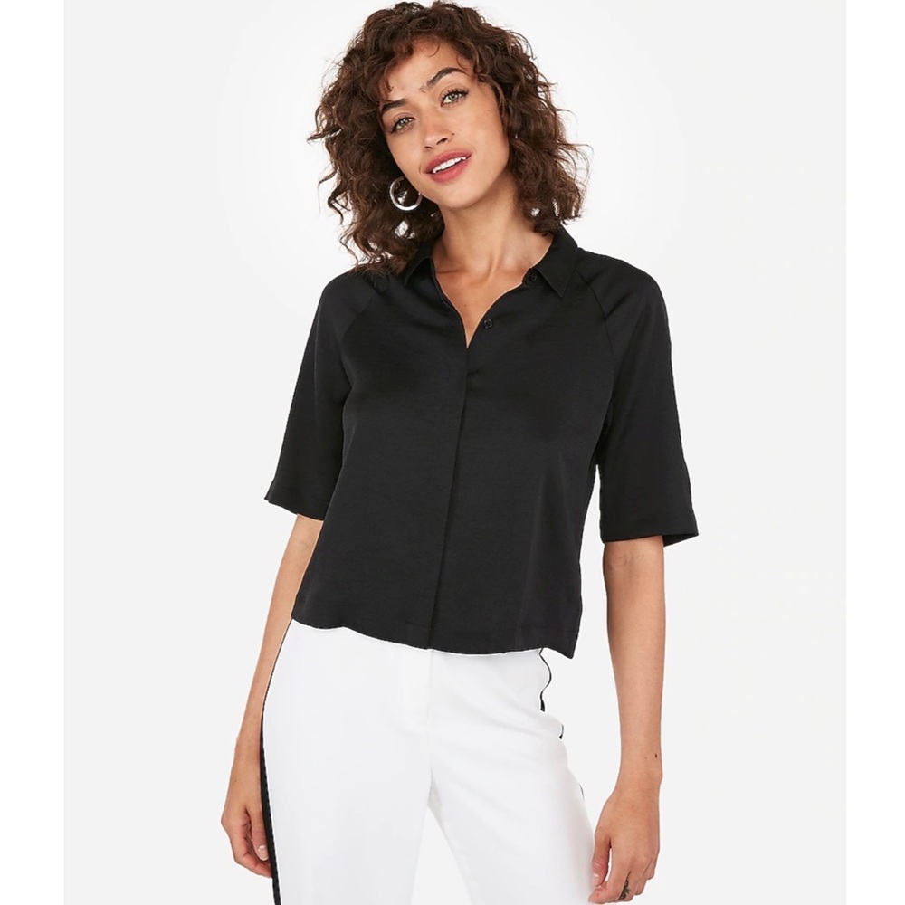 Express Cropped Button-Up Shirt - image 1